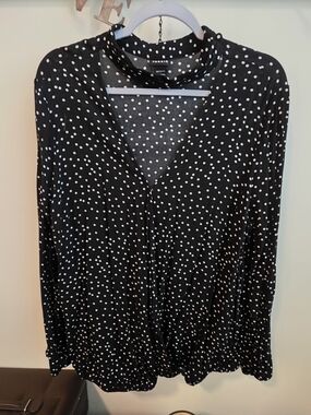 Black Polka Dot Button-Front Women's Blouse